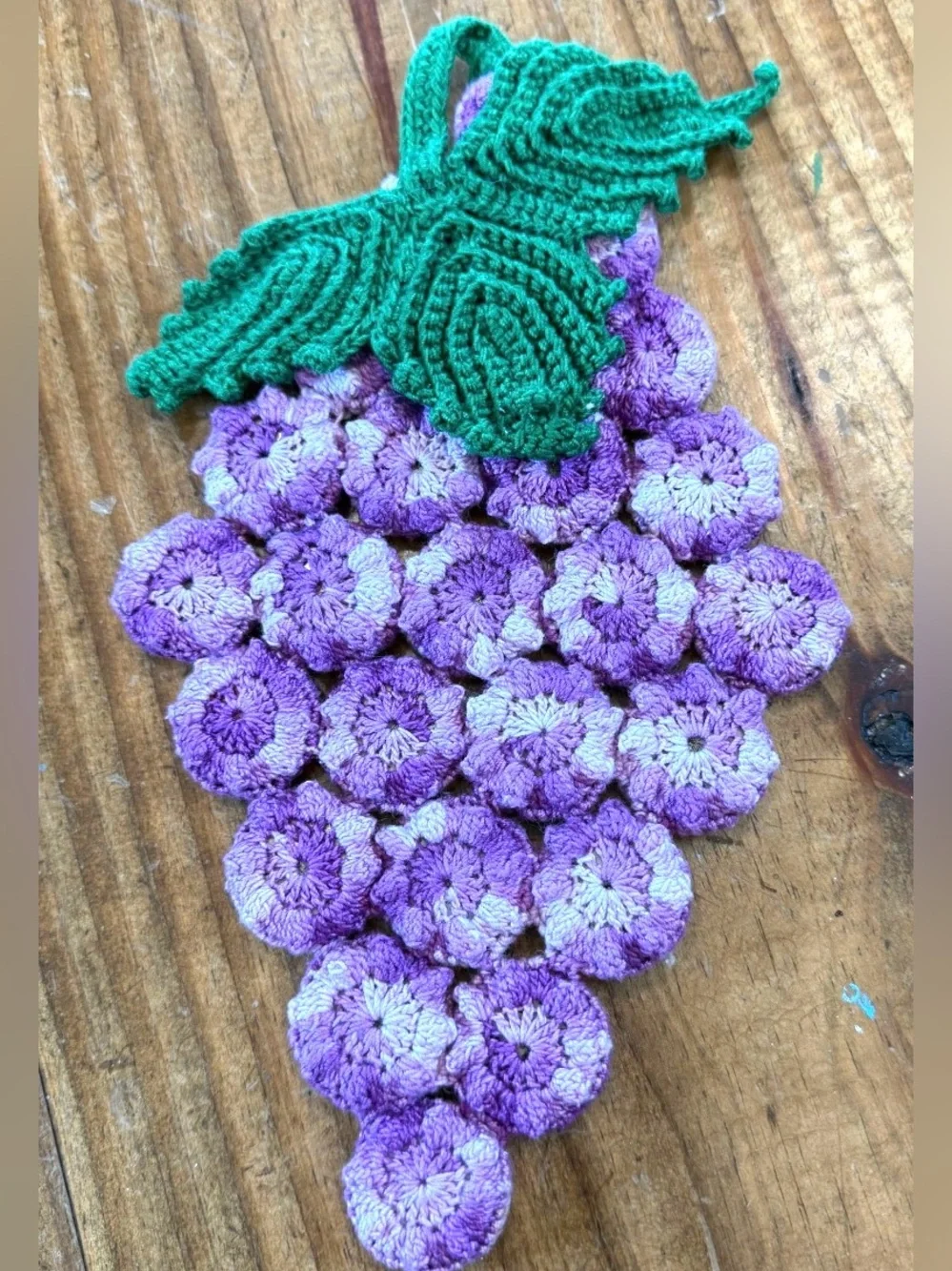 Handmade Crochet Grape Applique in Purple and Green hot pad wall hanging decor